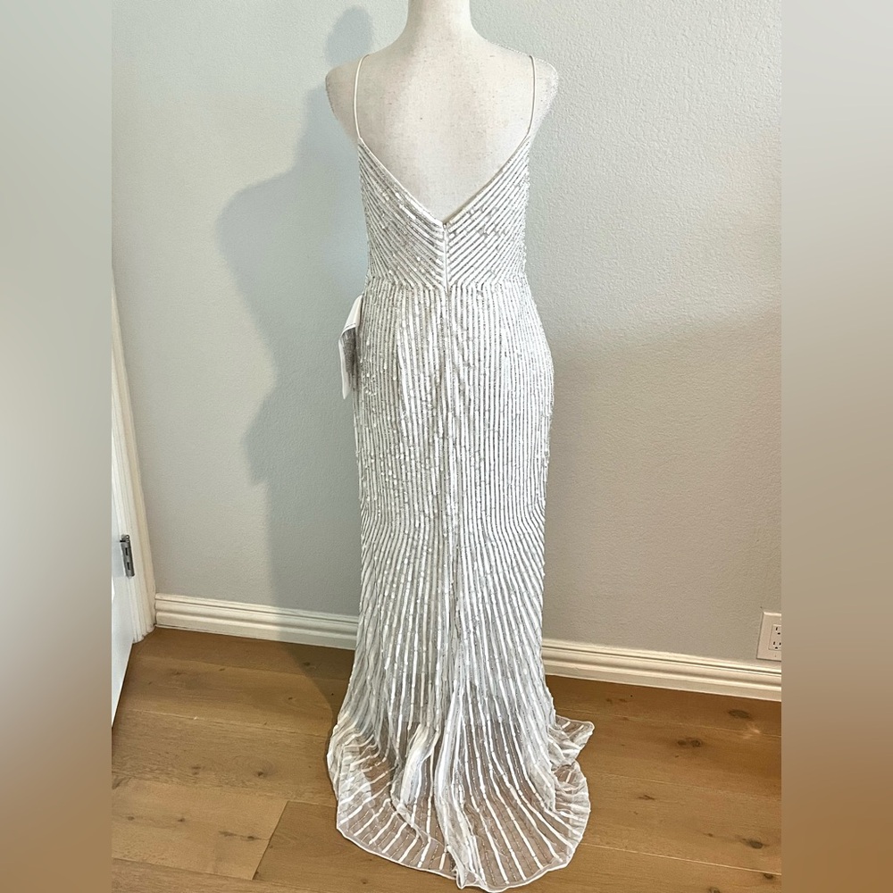 Mac Duggal Ivory Beaded Spaghetti Strap Maxi Gown Prom - Picture 5 of 7